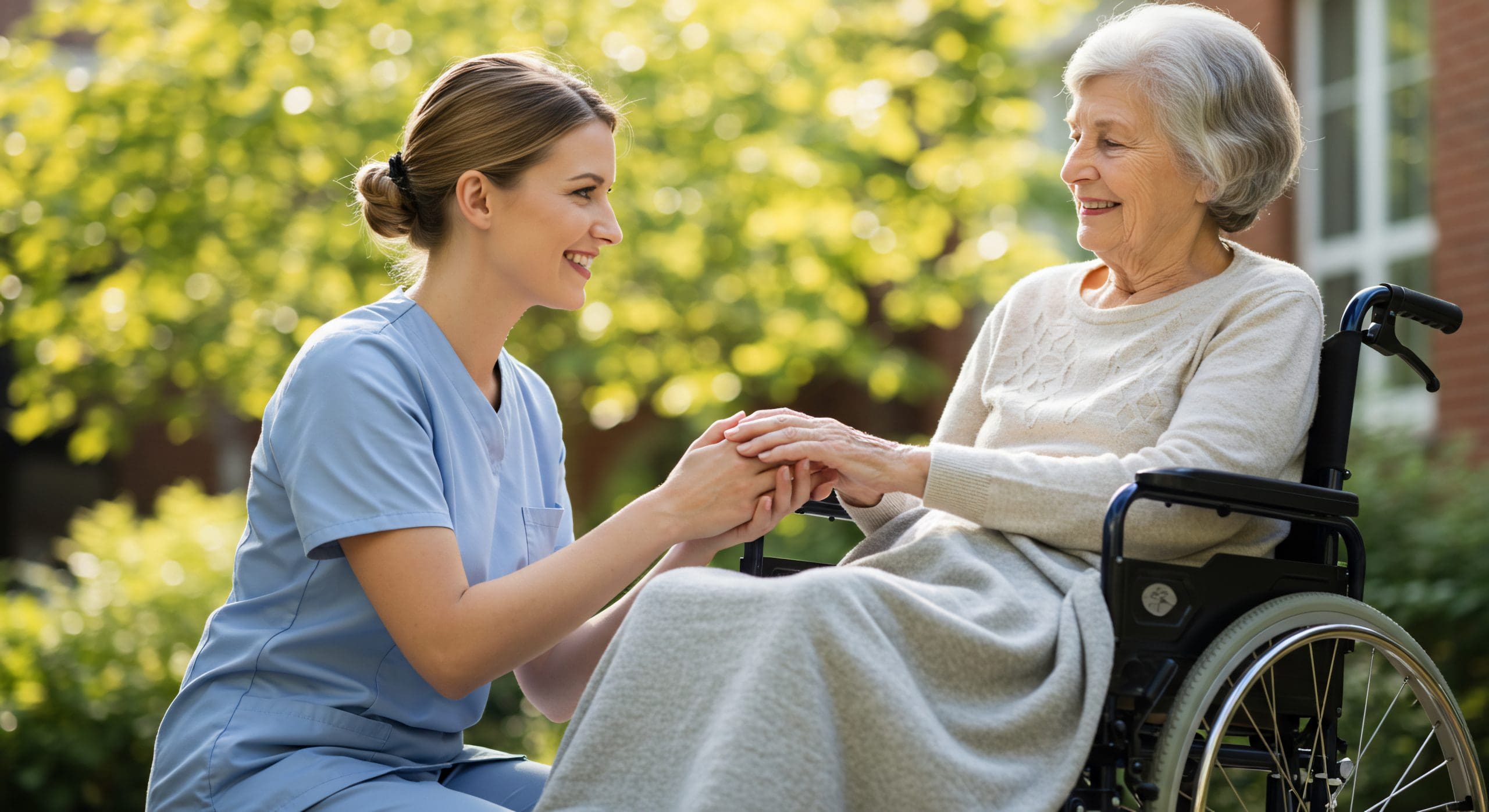 Caring nurse holding